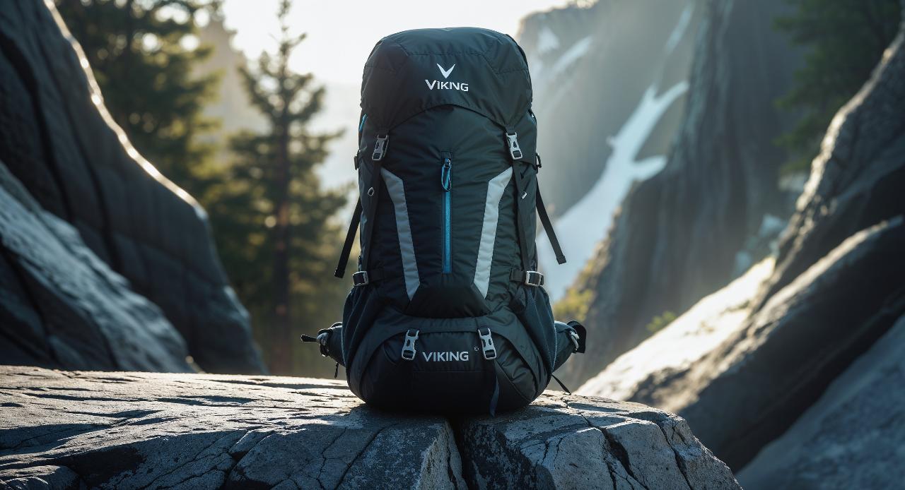 Backpack in a mountain scene